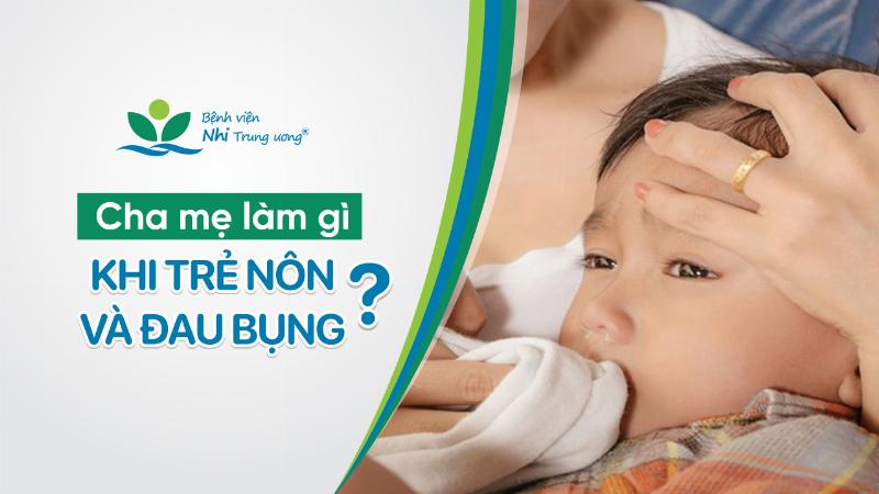 Hình ảnh minh họa một người đang ôm bụng với vẻ mặt đau đớn, phía sau là biểu tượng xe cấp cứu hoặc bệnh viện.
